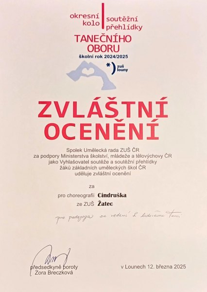 I. Fábryová - Ocenění za vedení k lidovému tanci