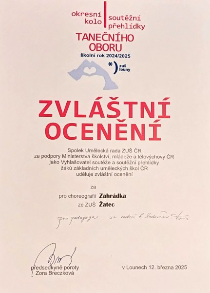 I. Fábryová - Ocenění za vedení žáků k lidovému tanci